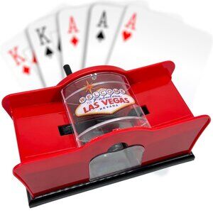 2 Deck Manual Hand Crank Playing Card Shuffler Dealer Red